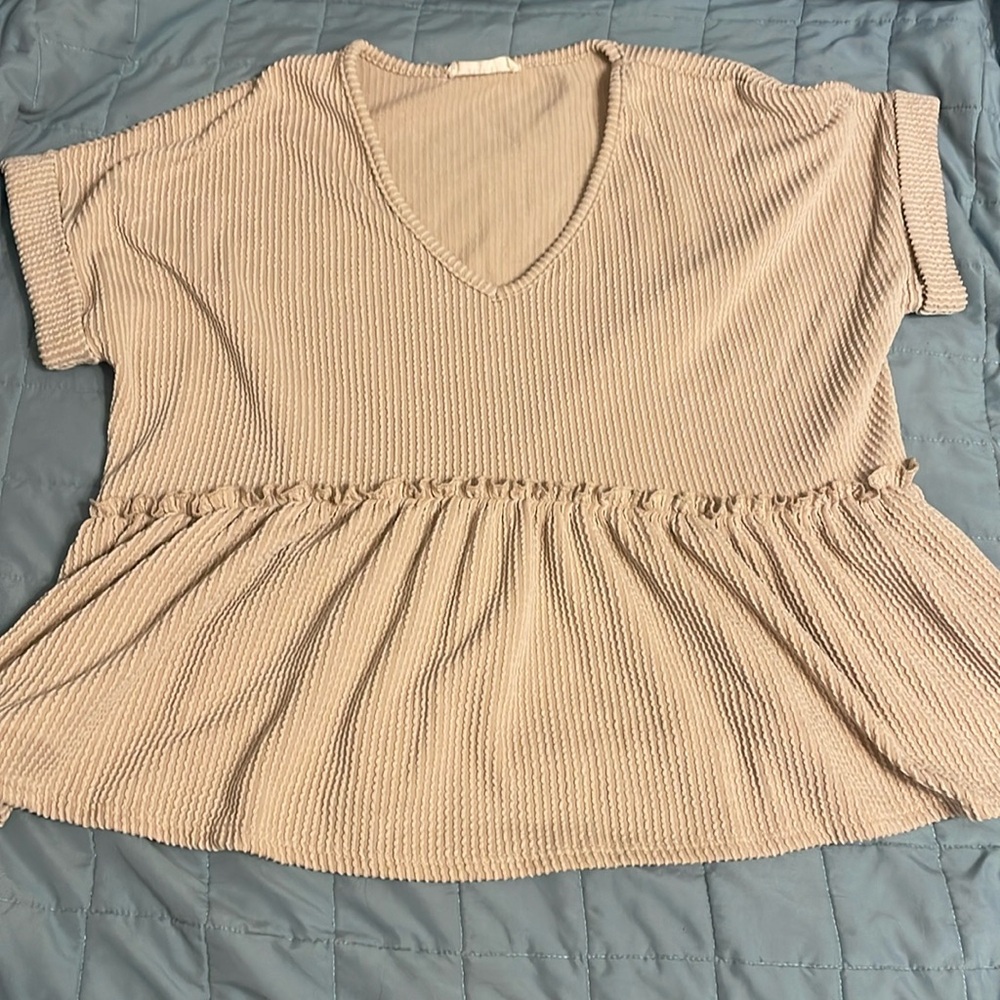 Beige “Jolie” babydoll style top, like new